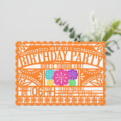 メキシカンフィエスタパペルピカド国旗オレンジ誕生日 招待状 (スタンド正面)