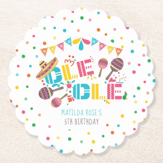 メキシカンフィエスタパーソナライズされた誕生日 ペーパーコースター (正面)