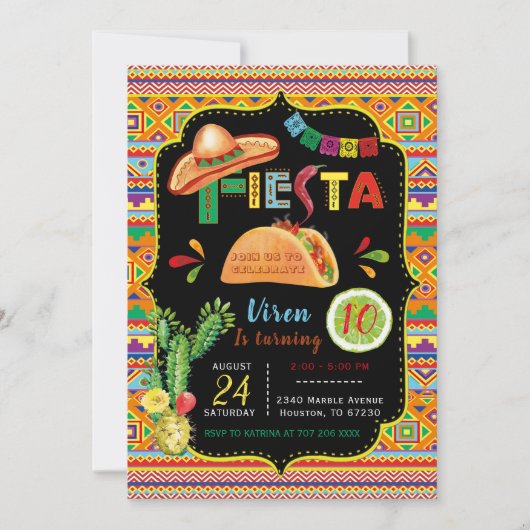 メキシカンフィエスタパーティの招待状テンプレート 招待状 (正面)