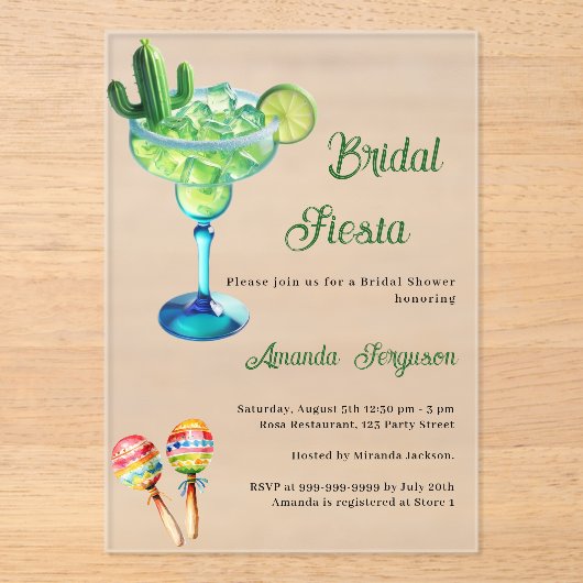 メキシカンフィエスタパーティーグリーン澄んブライダルシャワー アクリル招待状 (正面)