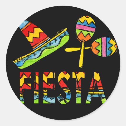 メキシカンフィエスタパーティーソンブレロマラカステッカー ラウンドシール (正面)