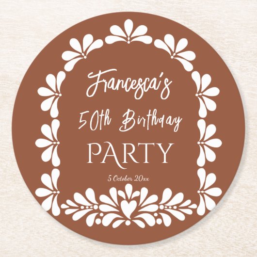 メキシカンフィエスタパーティーテラコッタタラベラカスタム ラウンドペーパーコースター (正面)