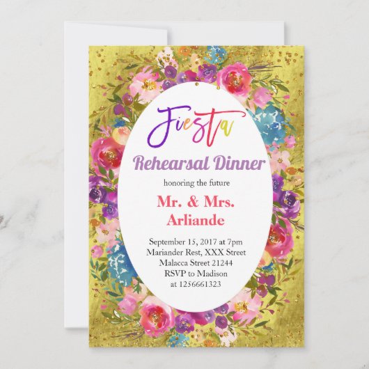メキシカンフィエスタパーティー金ゴールドリハーサルディナー金ゴールド 招待状 (正面)