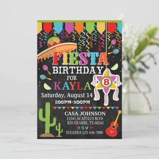 メキシカンフィエスタピナタパーティーブライトカラー誕生日 招待状 (スタンド正面)