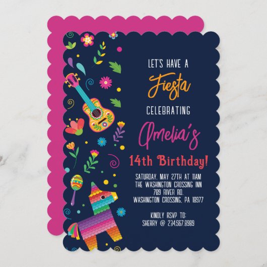 メキシカンフィエスタピナタ誕生日パーティーへの招待 招待状 (正面/裏面)