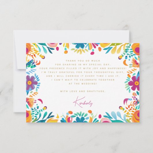 メキシカンフィエスタピンクイエローフラワーズブライダルシャワー サンキューカード (裏面)