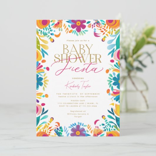 メキシカンフィエスタピンクイエローフラワーベビーシャワー 招待状 (スタンド正面)