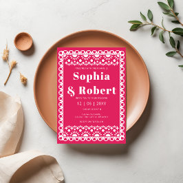 メキシカンフィエスタピンクパペルピカドボホ結婚ズ 招待状