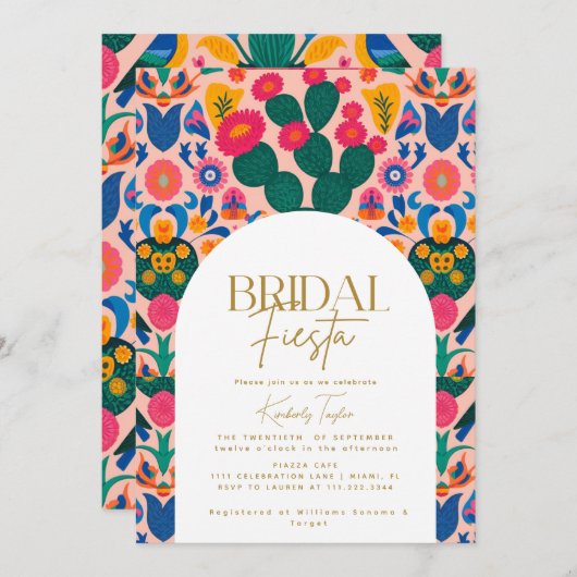 メキシカンフィエスタピンクフローラブライダルフィエスタシャワー 招待状 (正面/裏面)