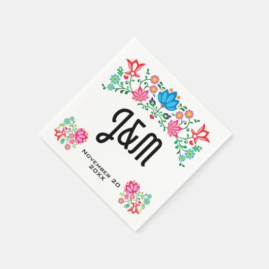 メキシカンフィエスタフォークアートフローライニシャル結婚ズ スタンダードカクテルナプキン (角)