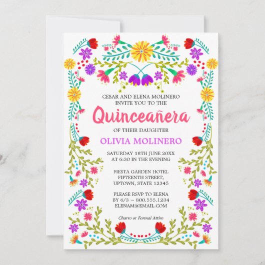 メキシカンフィエスタフォークアートフローラキンセアニェラ 招待状 (正面)