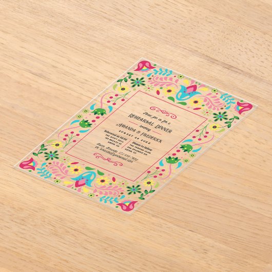 メキシカンフィエスタフォークアートリハーサルディナー アクリル招待状 (レイダウン)