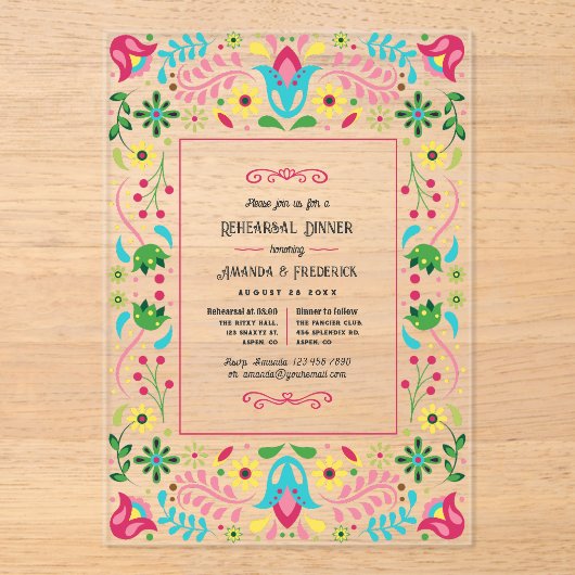 メキシカンフィエスタフォークアートリハーサルディナー アクリル招待状 (正面)