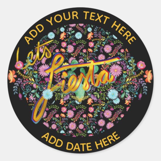 メキシカンフィエスタフォークパーソナライズされた花 ラウンドシール (正面)