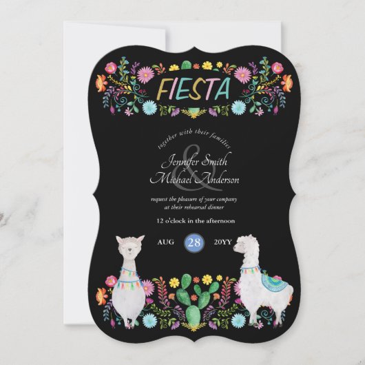 メキシカンフィエスタフォークフラワーズラマスANYカップル 招待状 (正面)