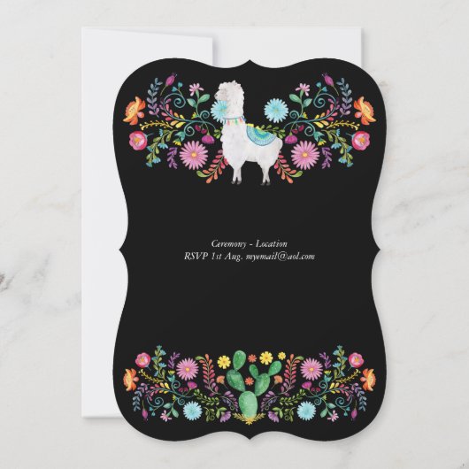 メキシカンフィエスタフォークフラワーズラマスANYカップル 招待状 (裏面)