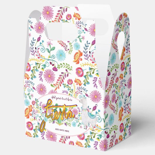 メキシカンフィエスタフォークフラワーズラマパーソナライズされた フェイバーボックス (オープン)