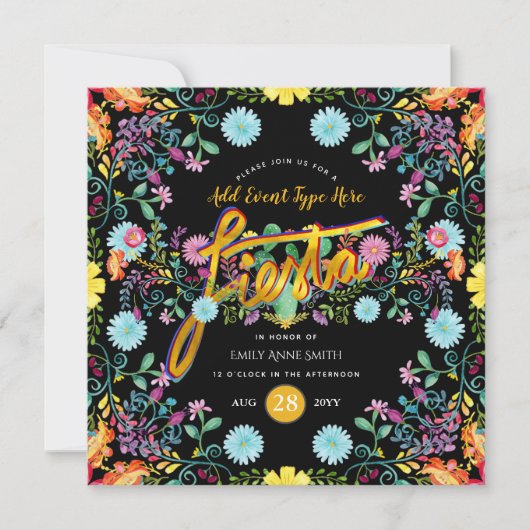 メキシカンフィエスタフォークフラワーズラマ金ゴールドANYイベント 招待状 (正面)