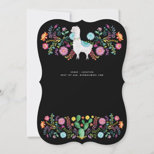 メキシカンフィエスタフォークフラワーズラマ金ゴールドANYイベント 招待状 (裏面)