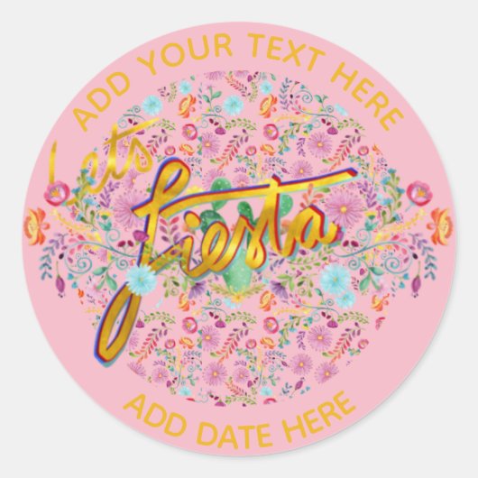 メキシカンフィエスタフォーク花パーソナライズされたピンク ラウンドシール (正面)