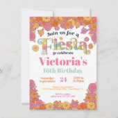 メキシカンフィエスタフラワーパワーモダンレトロ誕生日 招待状 (正面)