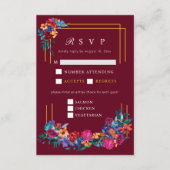 メキシカンフィエスタフラワー結婚ズブルゴーニュRSVP エンクロージャーカード (正面)