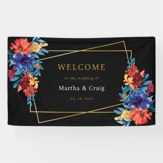 メキシカンフィエスタフラワー結婚ズ・ブラック・ウェルカム 横断幕 (横)