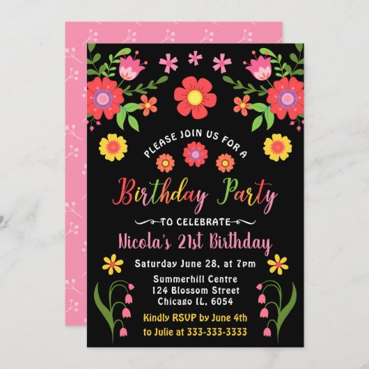 メキシカンフィエスタフローラと黒誕生会 招待状 (正面/裏面)