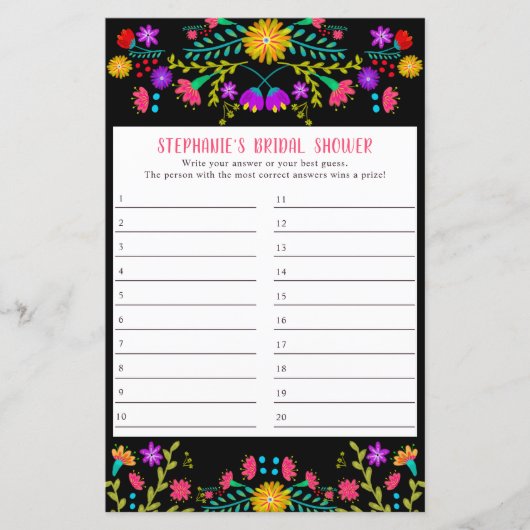 メキシカンフィエスタフローラシャワーゲーム回答シート (正面)