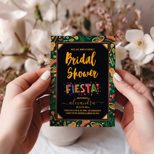 メキシカンフィエスタフローラブラックカラフルブライダルシャワー 招待状