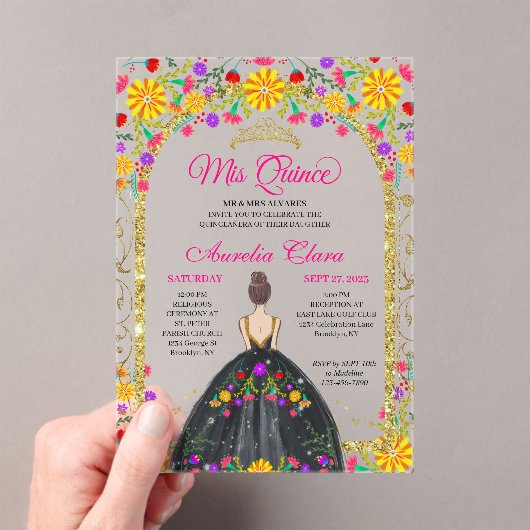 メキシカンフィエスタフローラプリンセス金ゴールドキンセアニェラ アクリル招待状 (インサイチュ (ポータブル))