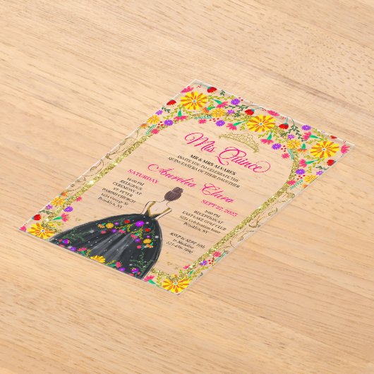 メキシカンフィエスタフローラプリンセス金ゴールドキンセアニェラ アクリル招待状 (レイダウン)