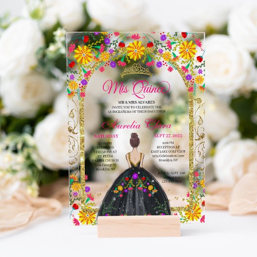 メキシカンフィエスタフローラプリンセス金ゴールドキンセアニェラ アクリル招待状