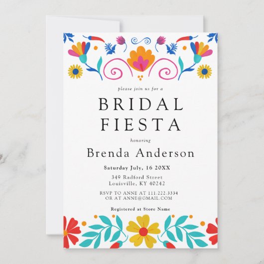 メキシカンフィエスタフローララテンアメリカ系女性ブライダルシャワー 招待状 (正面)