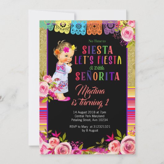 メキシカンフィエスタフローラ第1回誕生日の招待 招待状 (正面)