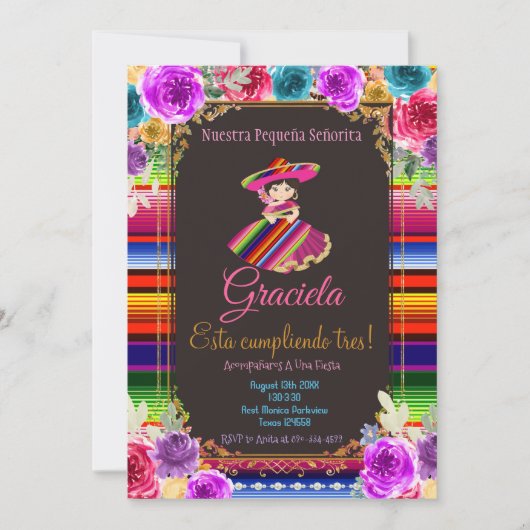 メキシカンフィエスタフローラ誕生日ミトレスアニョス 招待状 (正面)