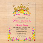 メキシカンフィエスタフローラ金ゴールドティアラキンセアニェラ アクリル招待状 (正面)