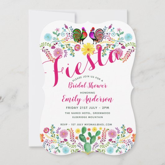 メキシカンフィエスタブライダルシャワーロスターフォーク花 招待状 (正面)