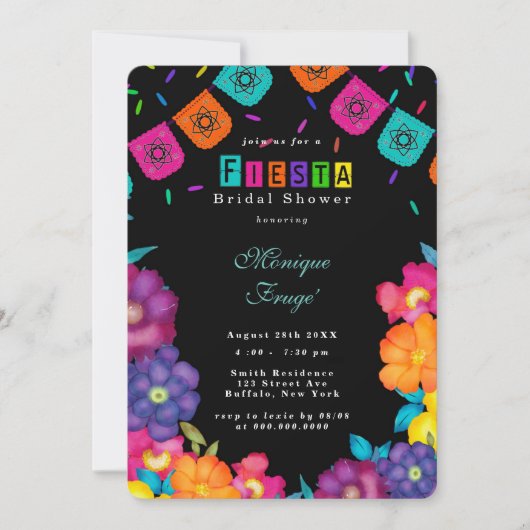 メキシカンフィエスタブライト花模様ブライダルシャワー 招待状 (正面)