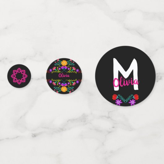 メキシカンフィエスタブラックピンクフローラモノグラム名 コンフェッティ (正面)