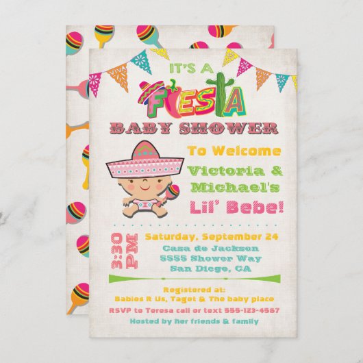 メキシカンフィエスタベビーシャワー招待状 招待状 (正面/裏面)