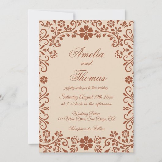 メキシカンフィエスタベージュ結婚フローラ 招待状 (正面)