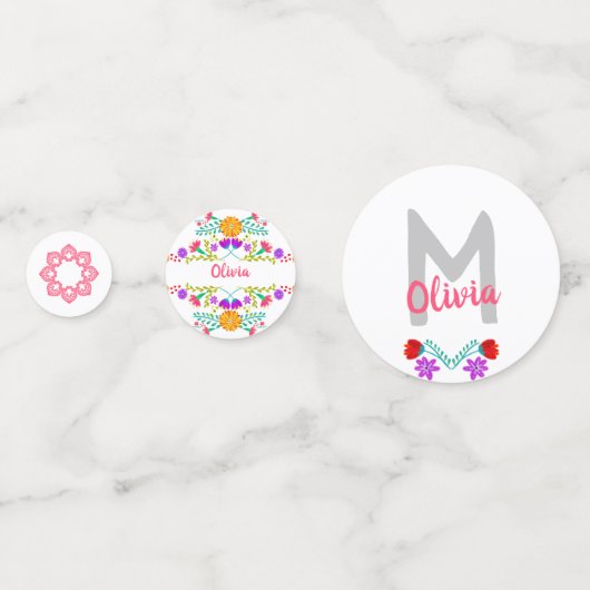 メキシカンフィエスタホワイトピンクフローラモノグラム名 コンフェッティ (正面)