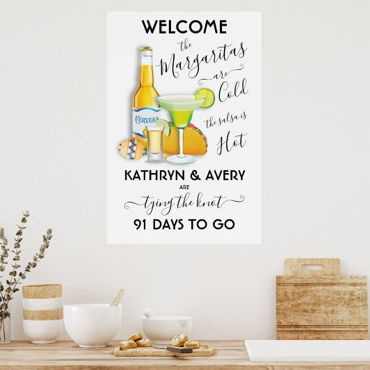 メキシカンフィエスタマルガリタウェルカムサイン ポスター (キッチン)