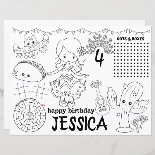 メキシカンフィエスタランチョンマット,フィエスタ誕生日ゲーム (正面/裏面)