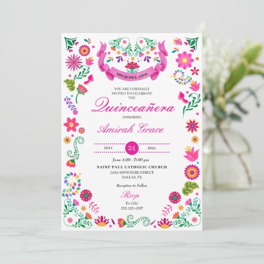 メキシカンフィエスタ刺繍キンセアニラ招待状 招待状 (スタンド正面)