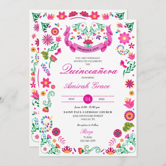 メキシカンフィエスタ刺繍キンセアニラ招待状 招待状 (正面/裏面)