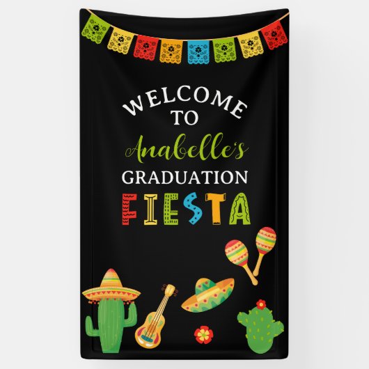 メキシカンフィエスタ卒業パーティブラックウェルカム 横断幕 (縦)