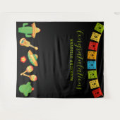 メキシカンフィエスタ卒業パーティー黒の背景 タペストリー (正面(横))