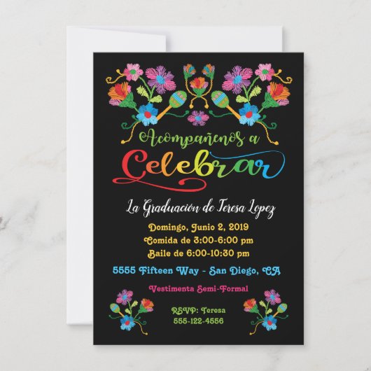 メキシカンフィエスタ卒業式パーティー（刺繍付） 招待状 (正面)